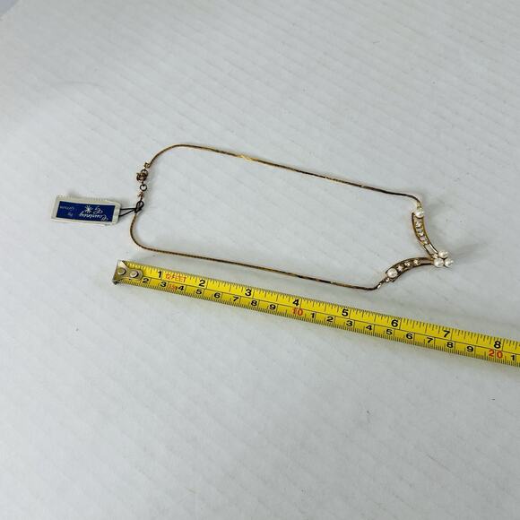 Courtney G By Gerson Crystals Faux Pearl Necklace Sparkling Gold Tone Chain NEW! - Picture 6 of 9